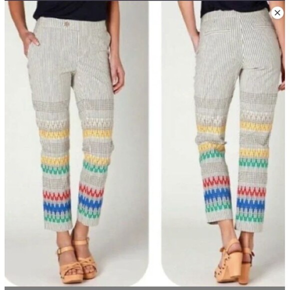 Anthropologie Cartonnier Striped Railroad Pants-Size 2-Geometric Embroidered - Picture 1 of 10